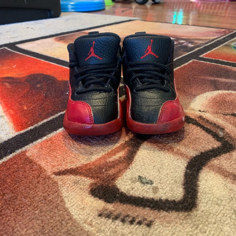 Kids Air Jordan 12 Black and Red, size 7c.